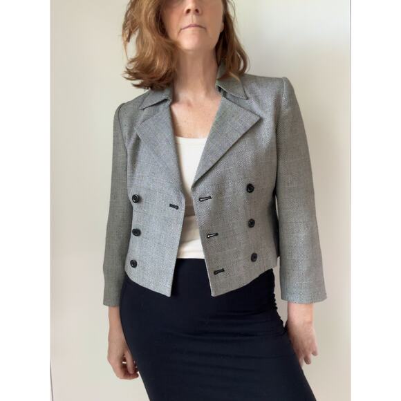 Vintage 90s Cropped Blazer Structured Minimalist Jacket Sharp Shoulders SZ 2P - Picture 1 of 10